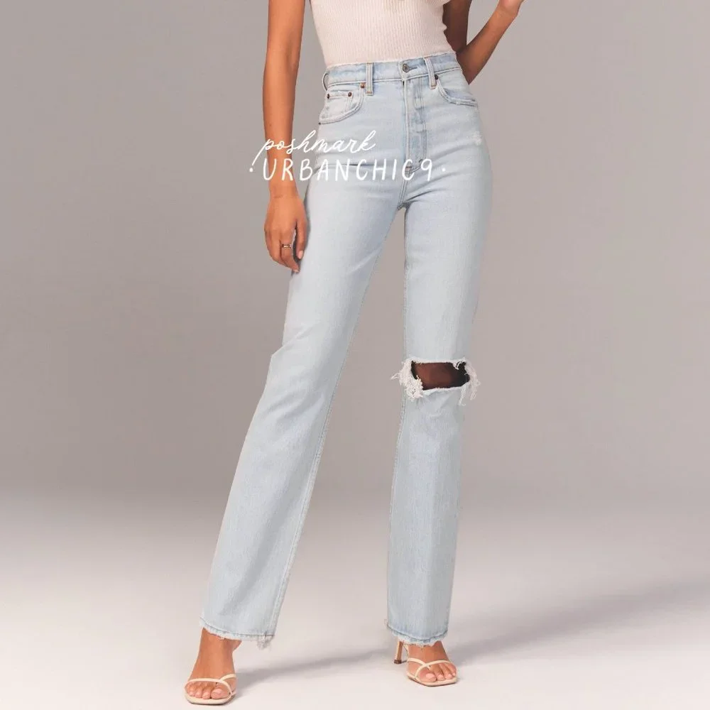 NWT ABERCROMBIE 90s Straight Jean Light Ripped size 30 - Picture 1 of 14